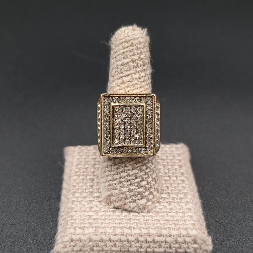 Size 9 Gold Plated Pavement Bling Men's Band Ring A7034 - Picture 1 of 7